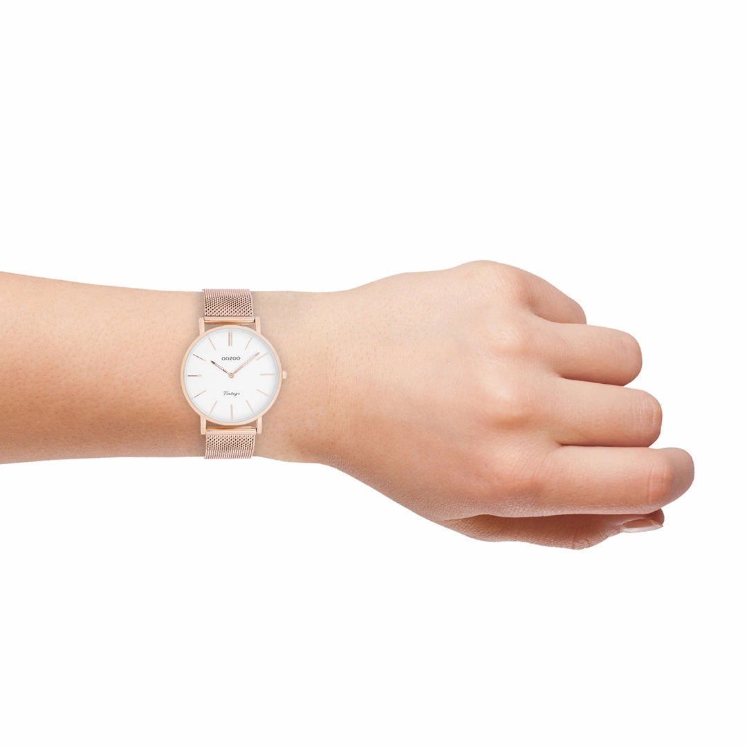 Rose gold coloured OOZOO watch with metal mesh bracelet - C9918