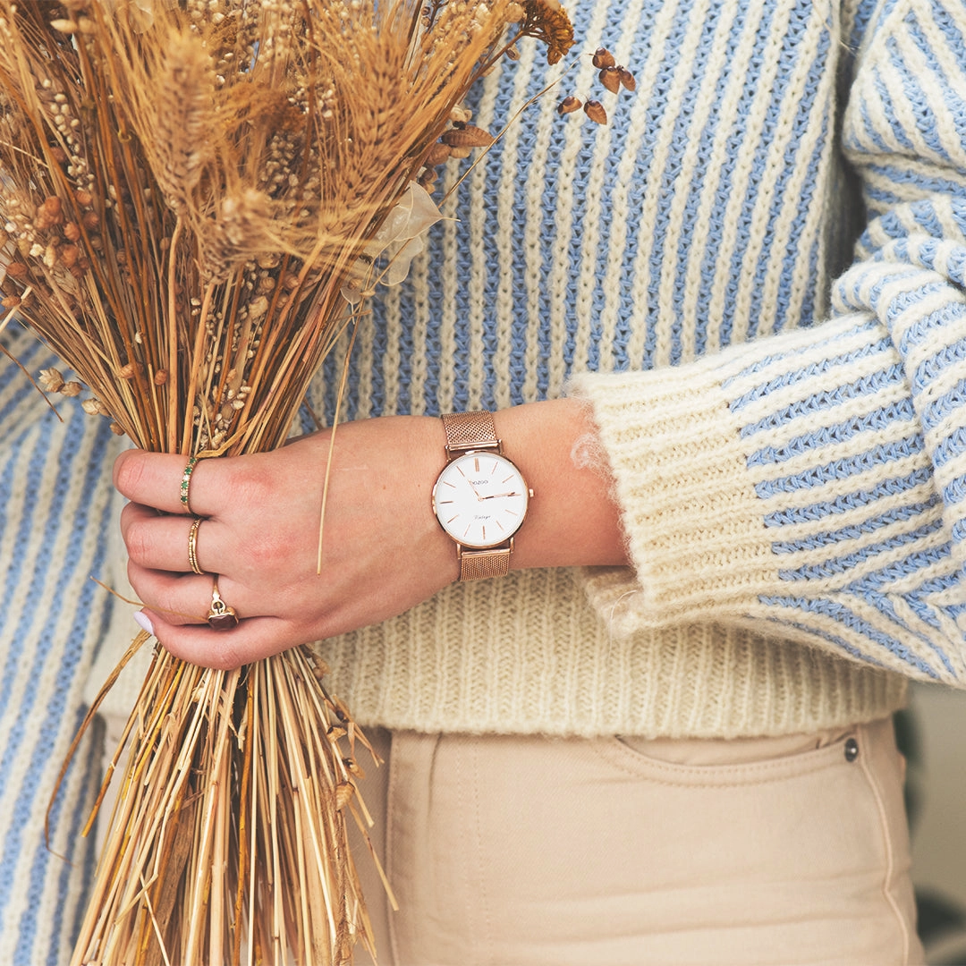Rose gold coloured OOZOO watch with metal mesh bracelet - C9918