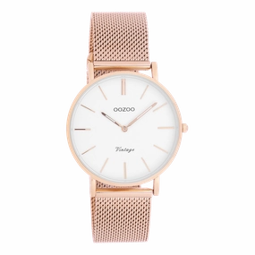 Rose gold coloured OOZOO watch with metal mesh bracelet - C9918