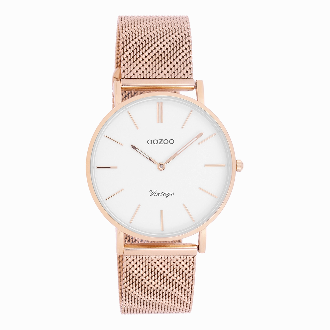 Rose gold coloured OOZOO watch with metal mesh bracelet - C9918