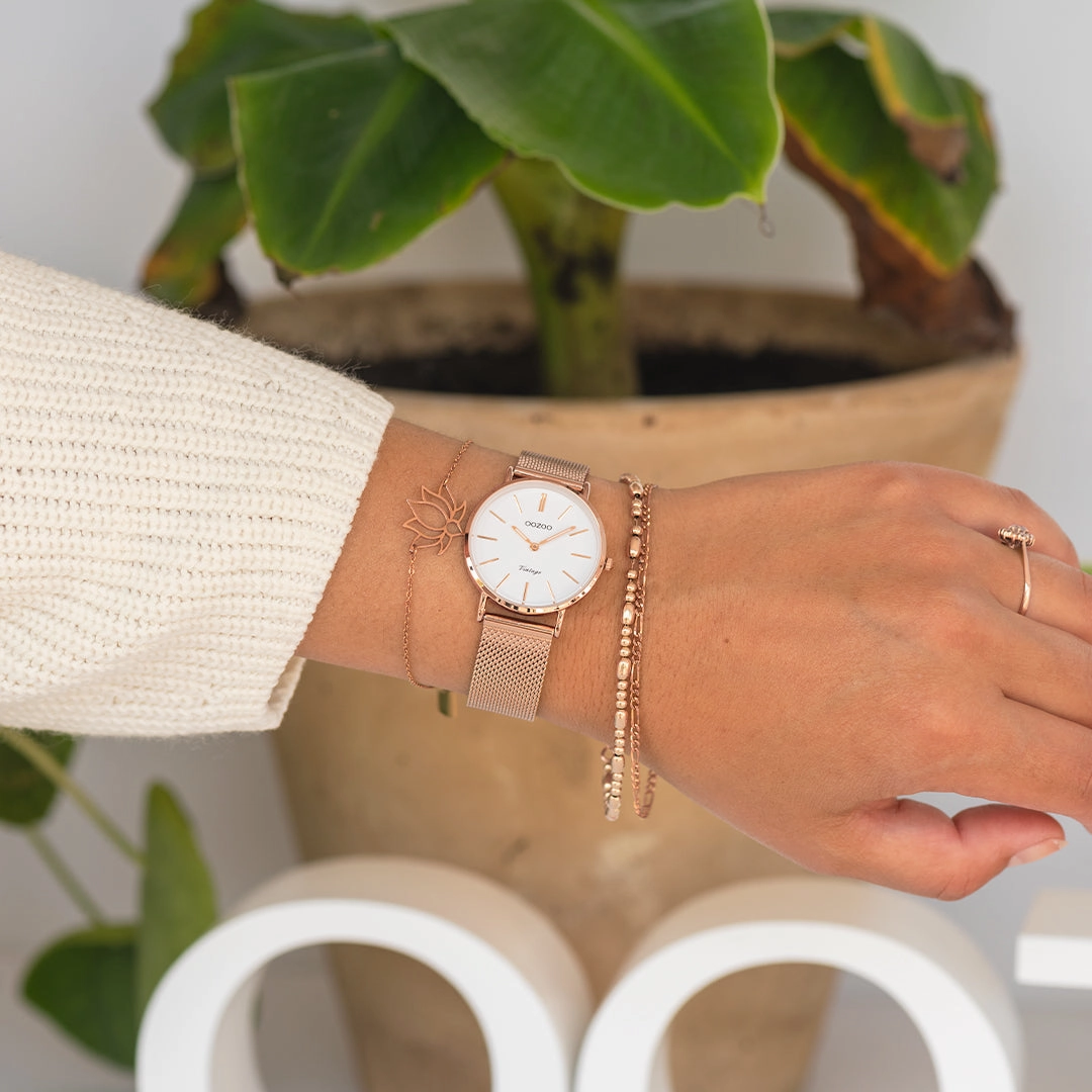 Rose gold coloured OOZOO watch with metal mesh bracelet - C9919
