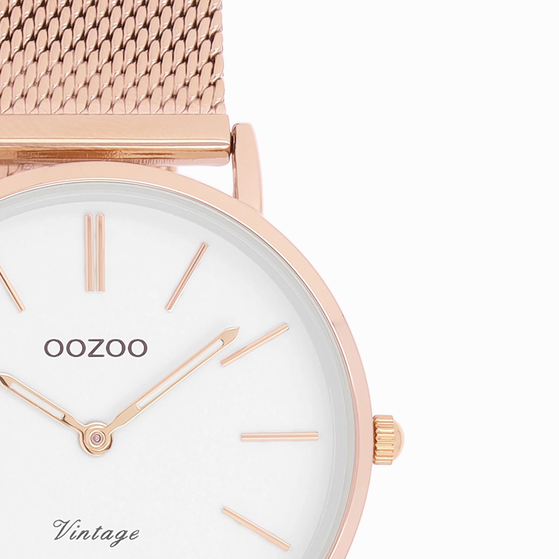 Rose gold coloured OOZOO watch with metal mesh bracelet - C9919