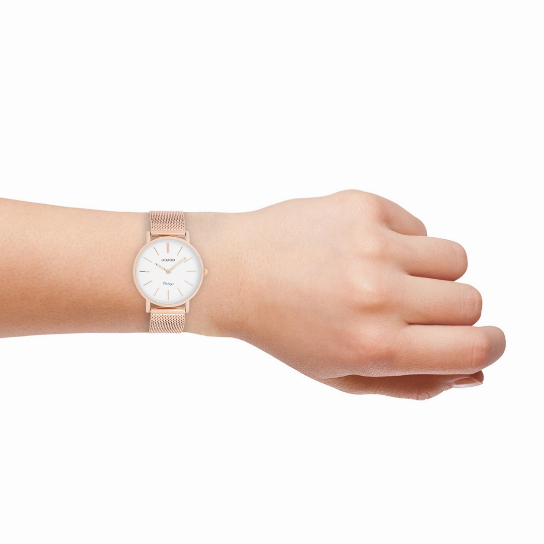 Rose gold coloured OOZOO watch with metal mesh bracelet - C9919
