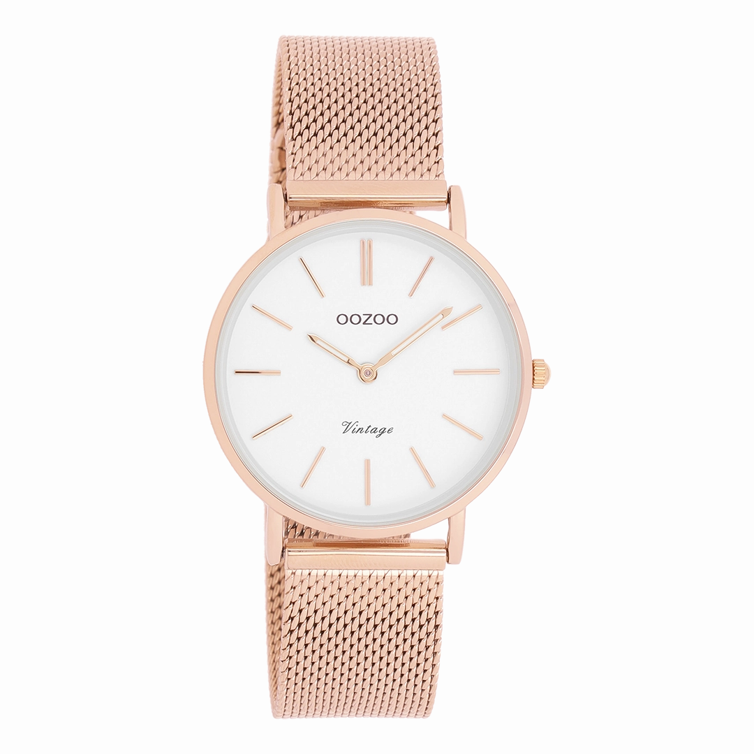 Rose gold coloured OOZOO watch with metal mesh bracelet - C9919