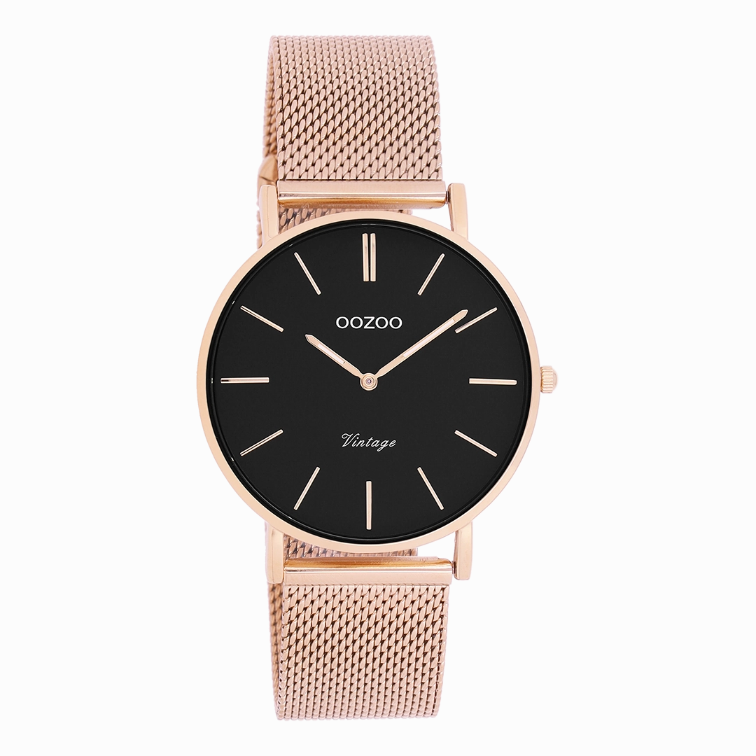 Rose gold coloured OOZOO watch with metal mesh bracelet - C9926