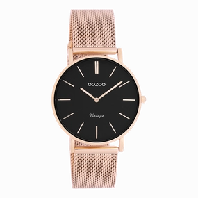 Rose gold coloured OOZOO watch with metal mesh bracelet - C9926