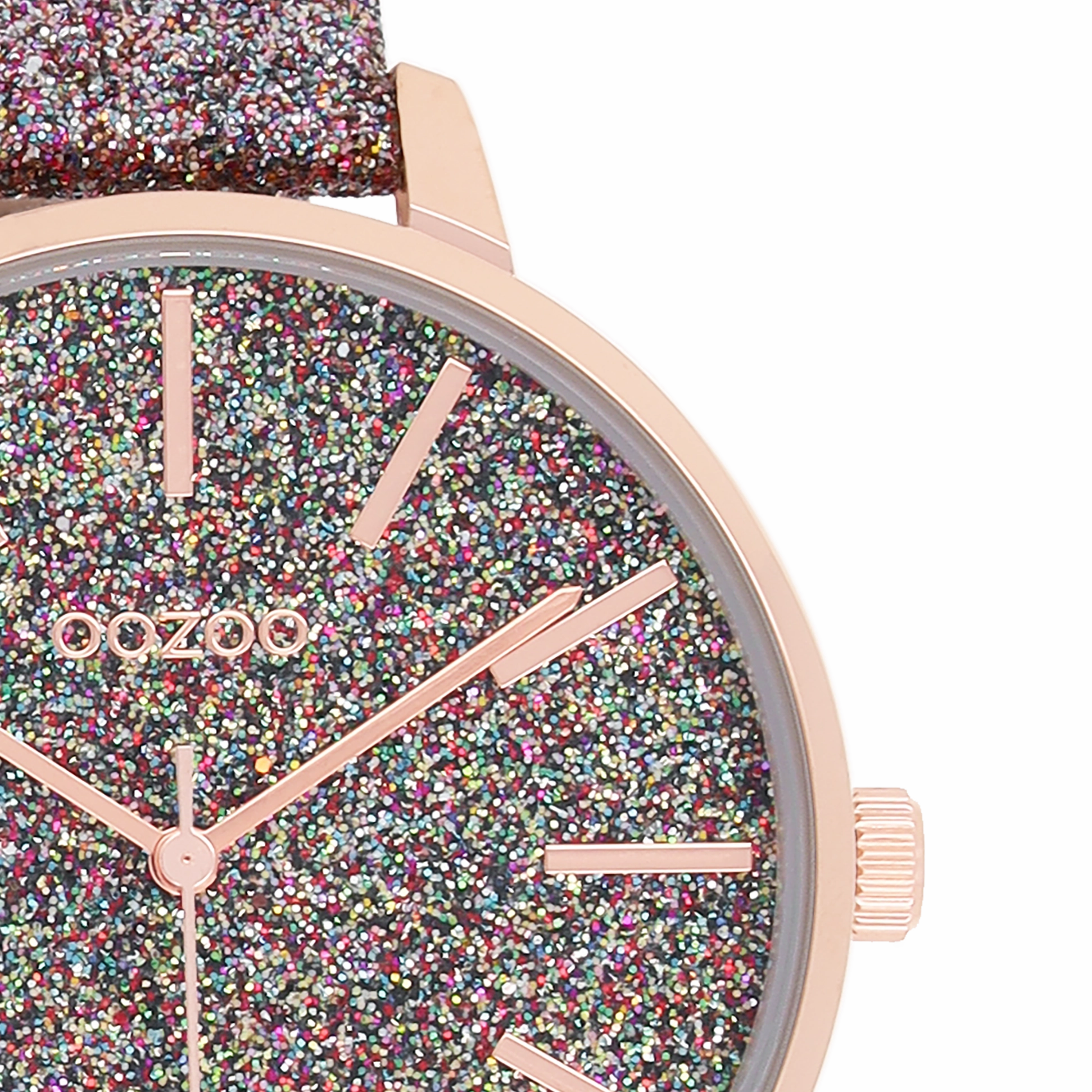 Rose gold coloured OOZOO watch with multicolor leather strap - C11032