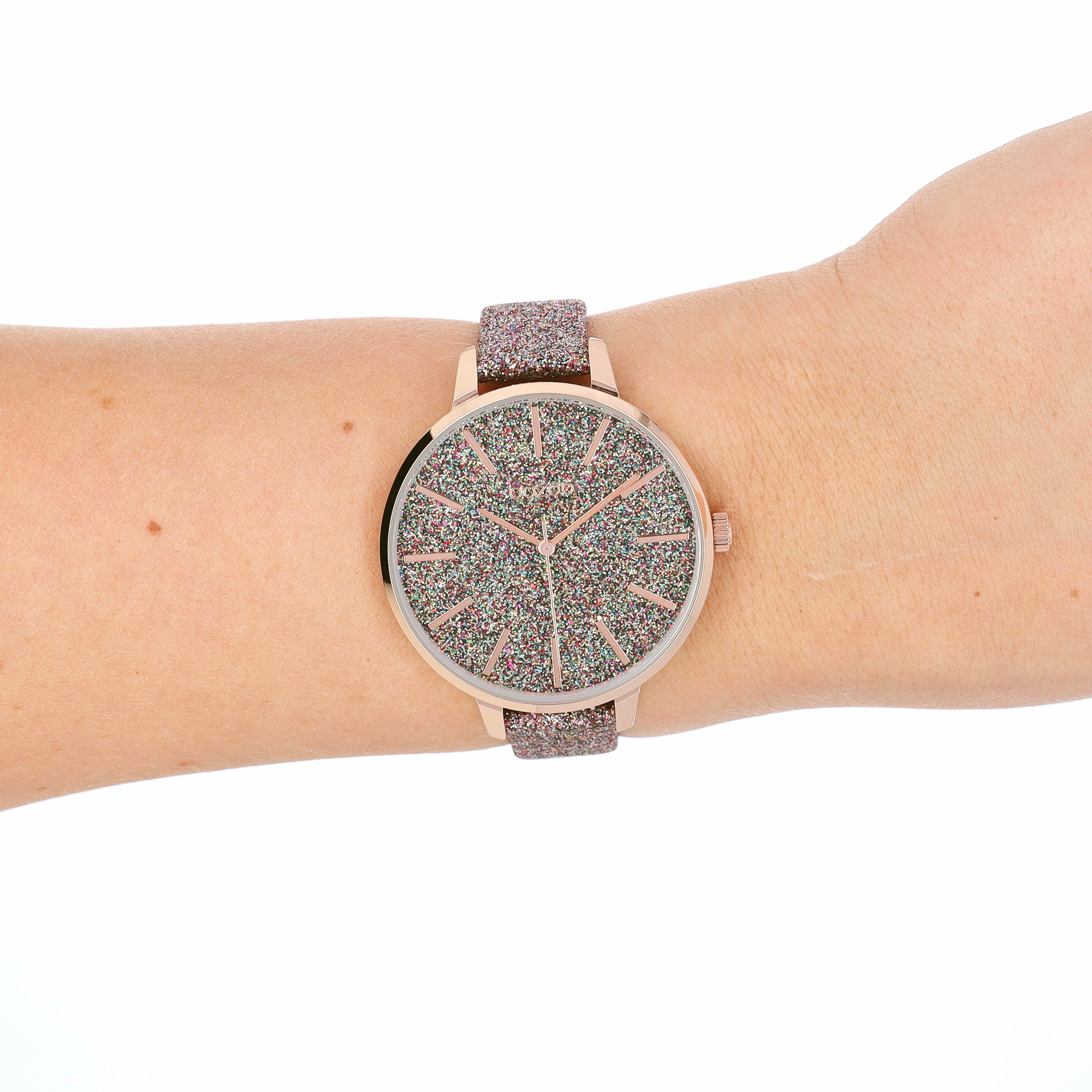Rose gold coloured OOZOO watch with multicolor leather strap - C11032