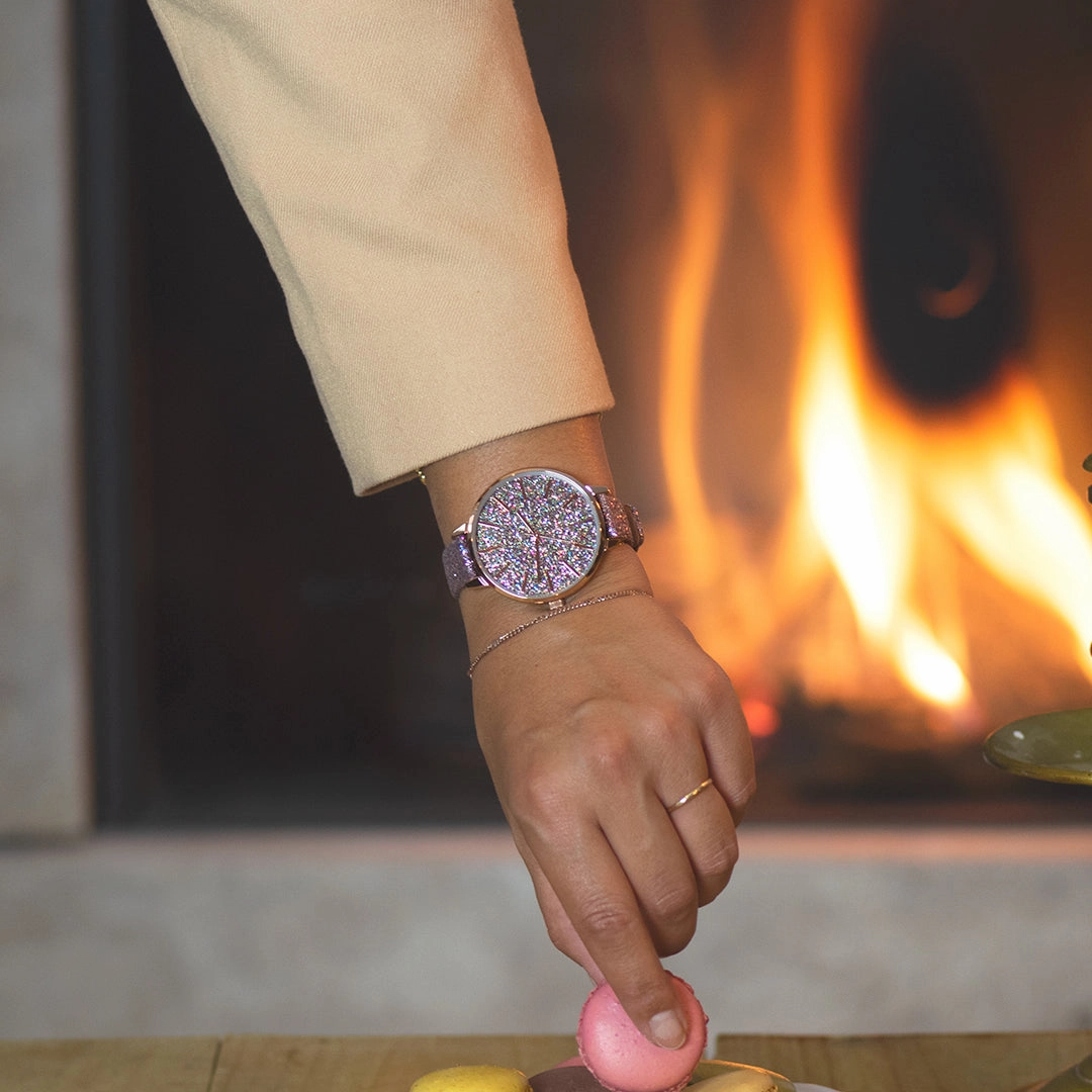 Rose gold coloured OOZOO watch with multicolor leather strap - C11032