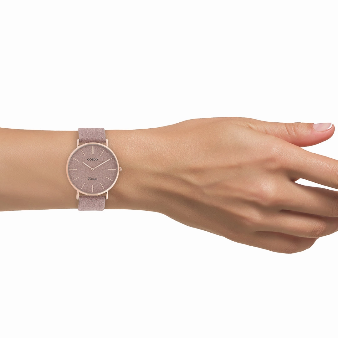 Rose gold coloured OOZOO watch with old pink leather strap - C20161