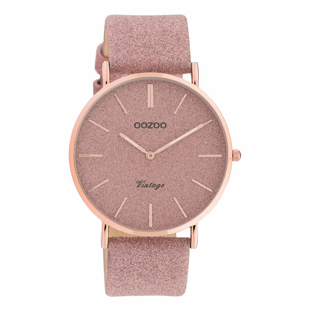Rose gold coloured OOZOO watch with old pink leather strap - C20161