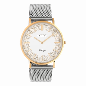Rose gold coloured OOZOO watch with silver coloured metal mesh bracelet - C20136
