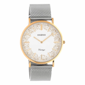Rose gold coloured OOZOO watch with silver coloured metal mesh bracelet - C20136
