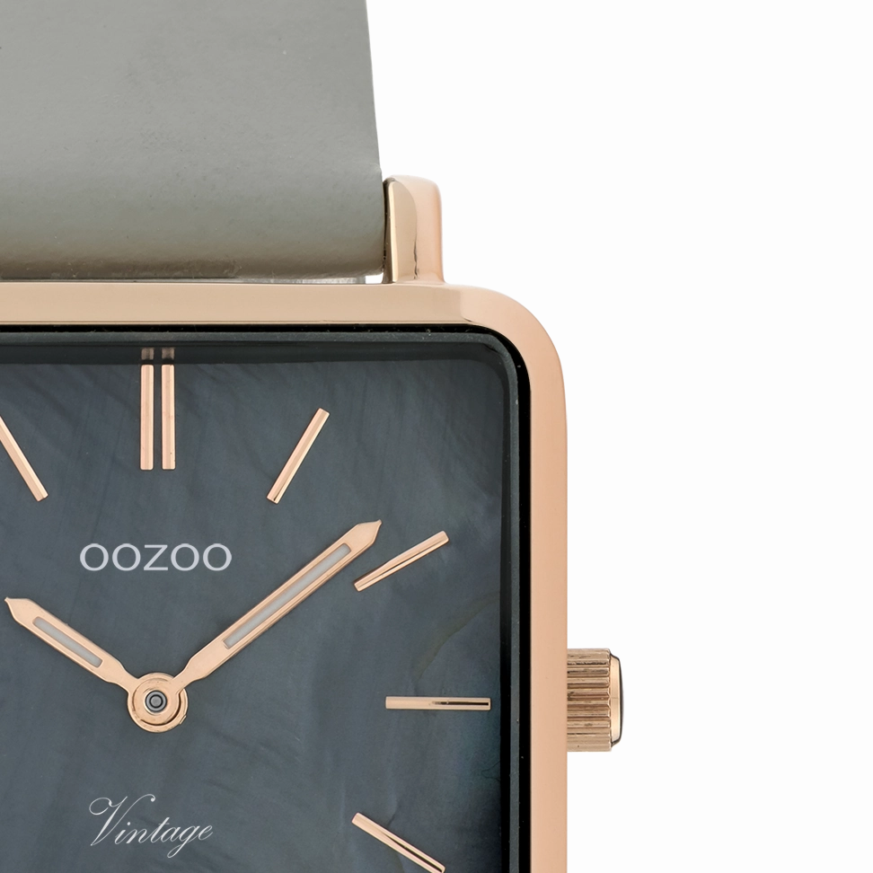 Rose gold coloured OOZOO watch with stone grey leather strap - C9947