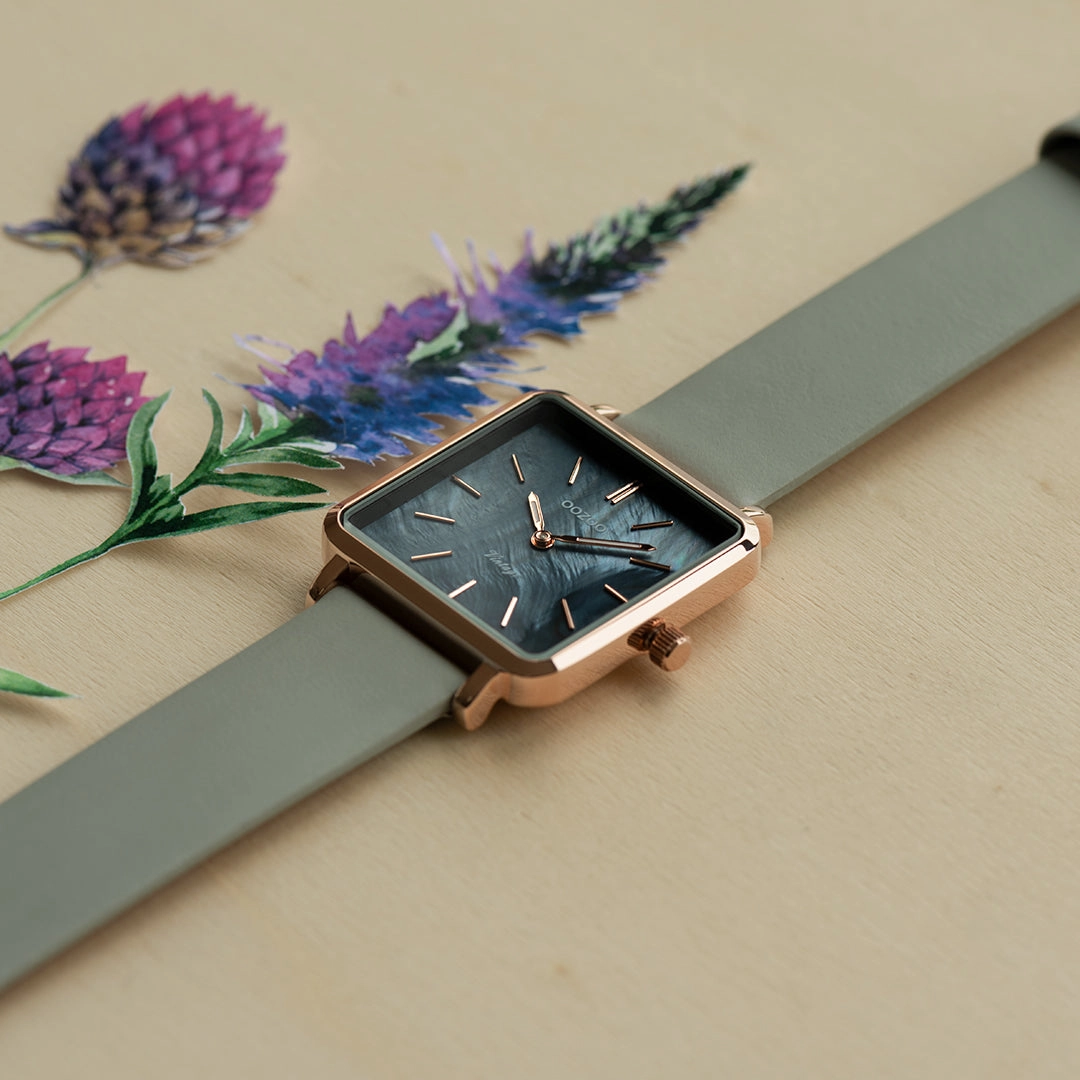 Rose gold coloured OOZOO watch with stone grey leather strap - C9947