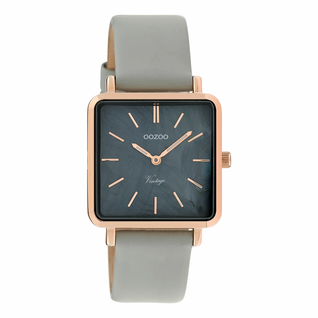 Rose gold coloured OOZOO watch with stone grey leather strap - C9947