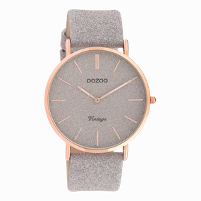 Rose gold coloured OOZOO watch with taupe leather strap - C20162