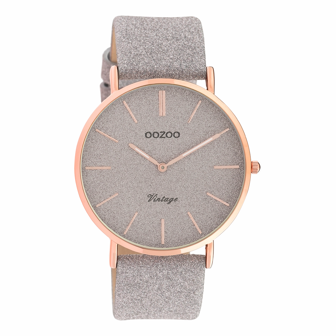 Rose gold coloured OOZOO watch with taupe leather strap - C20162