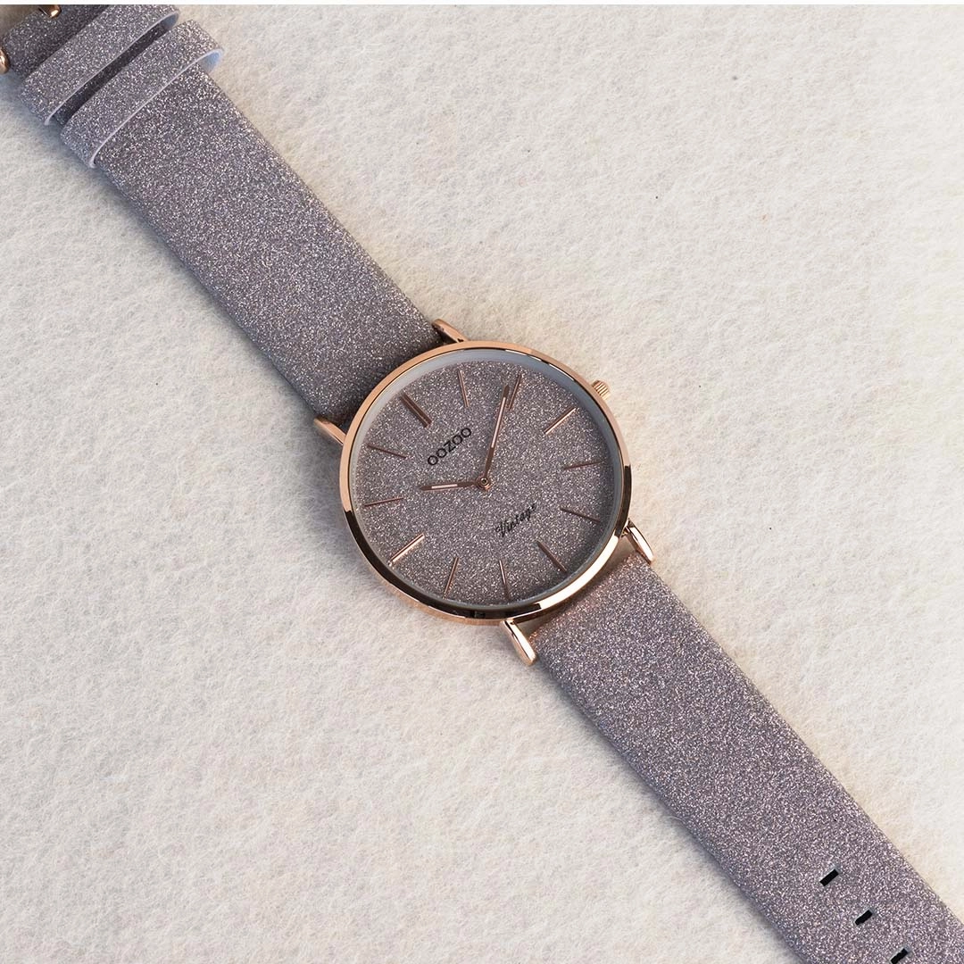 Rose gold coloured OOZOO watch with taupe leather strap - C20162