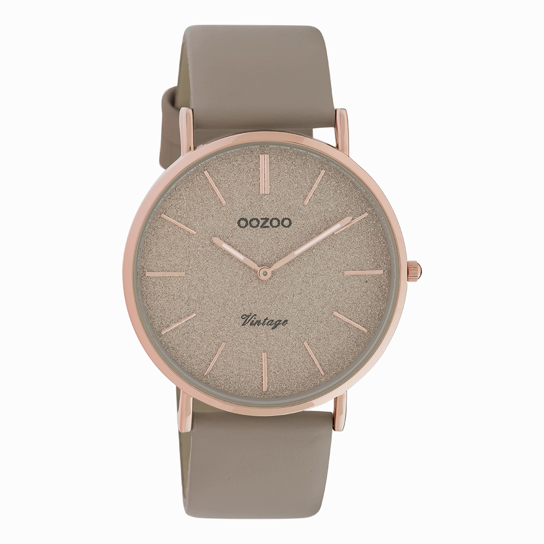 Rose gold coloured OOZOO watch with taupe leather strap - C20167