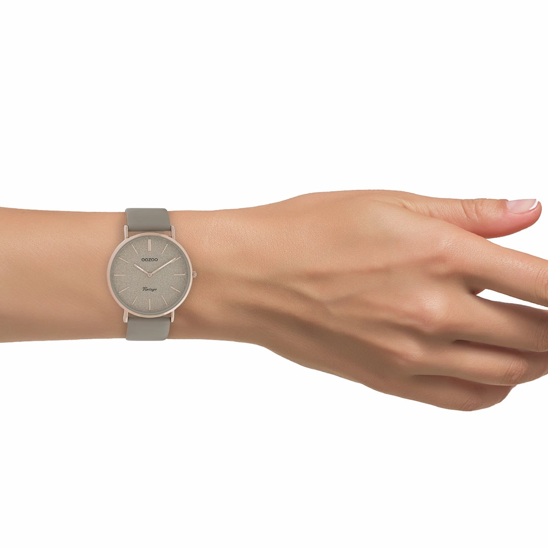 Rose gold coloured OOZOO watch with taupe leather strap - C20167