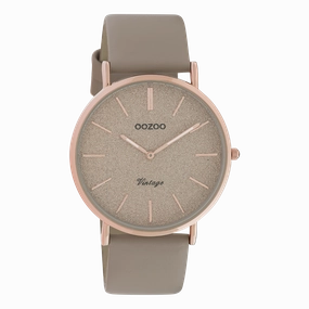 Rose gold coloured OOZOO watch with taupe leather strap - C20167