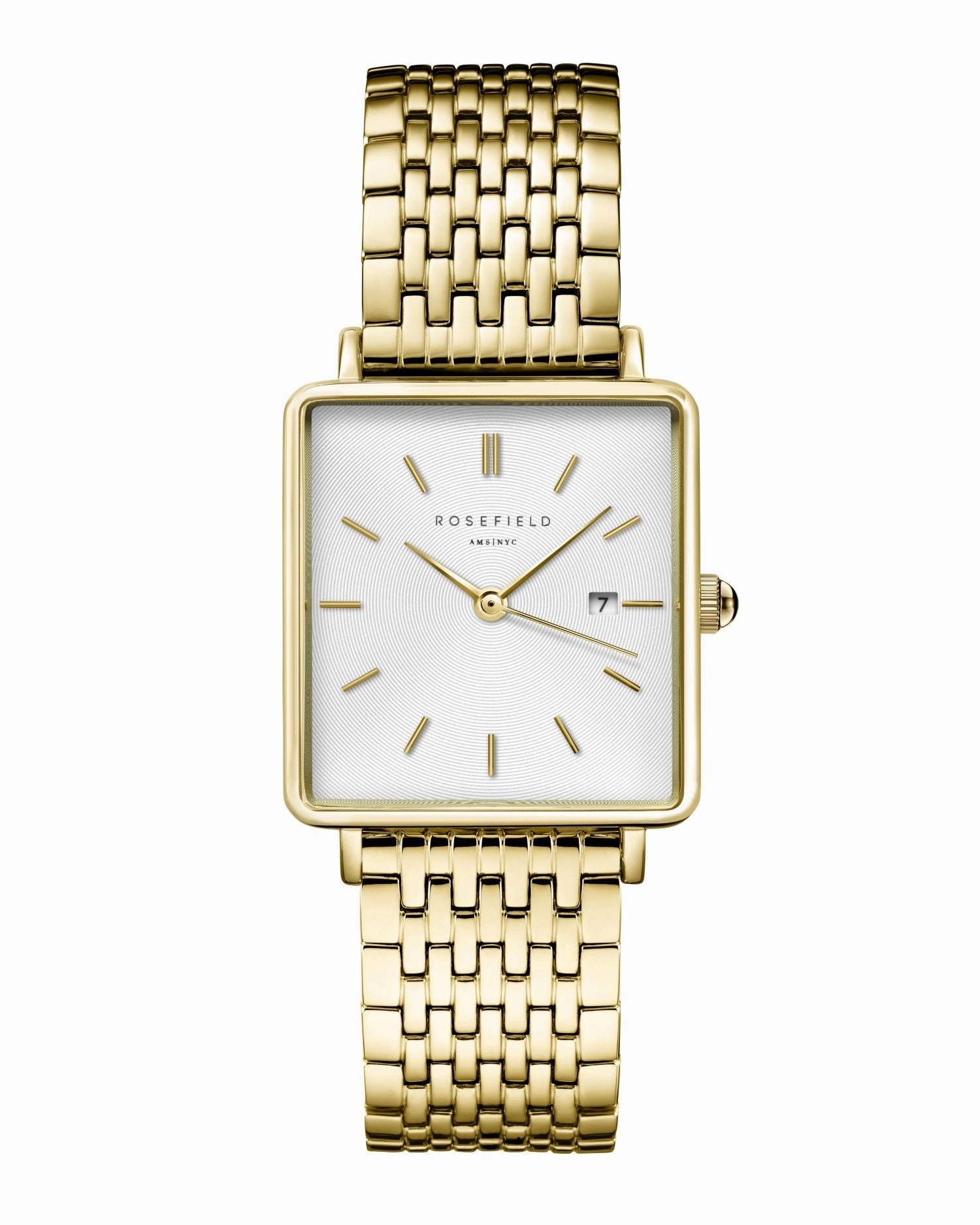 Rosefield The Boxy White Sunray Steel Gold Watch QWSG-Q09