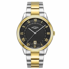 Rotary Dress Black Dial Two Tone Mens Watch GB05391/10