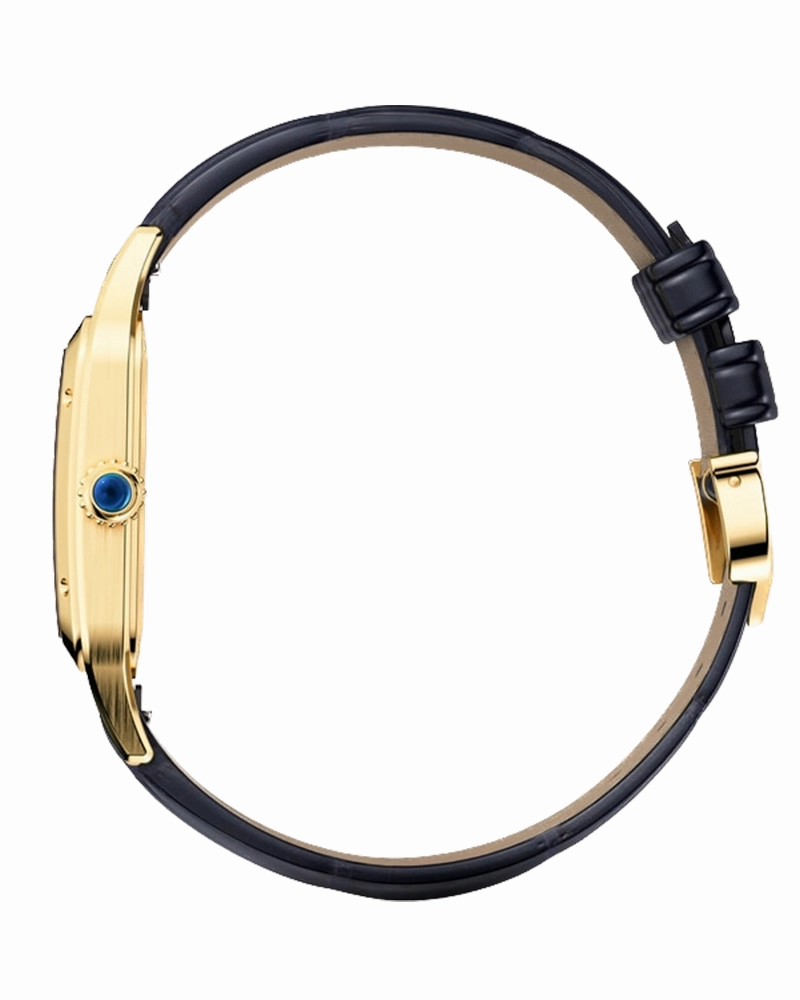 SANTOS-DUMONT WATCH,LARGE,YELLOW GOLD LEATHER