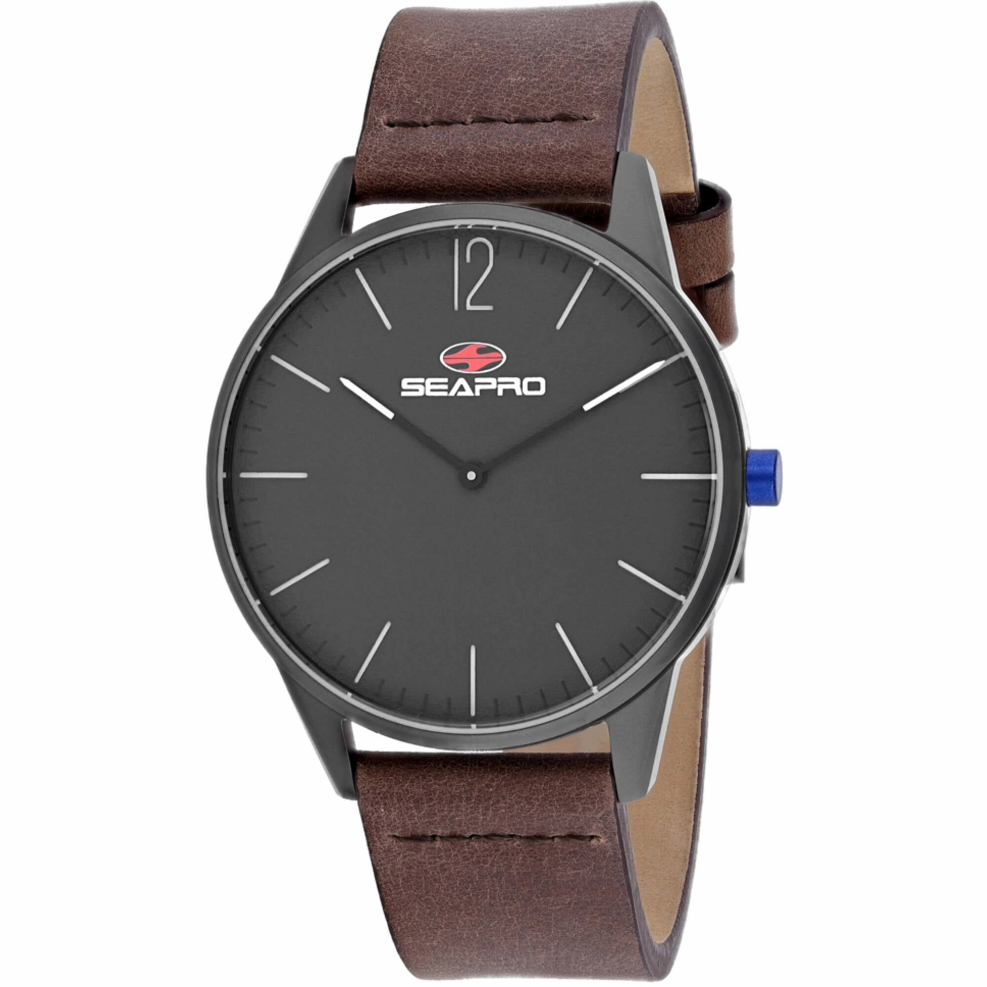 Seapro Men's Watch - Black Hole Gunmetal Case Black Dial Leather Strap | SP0104