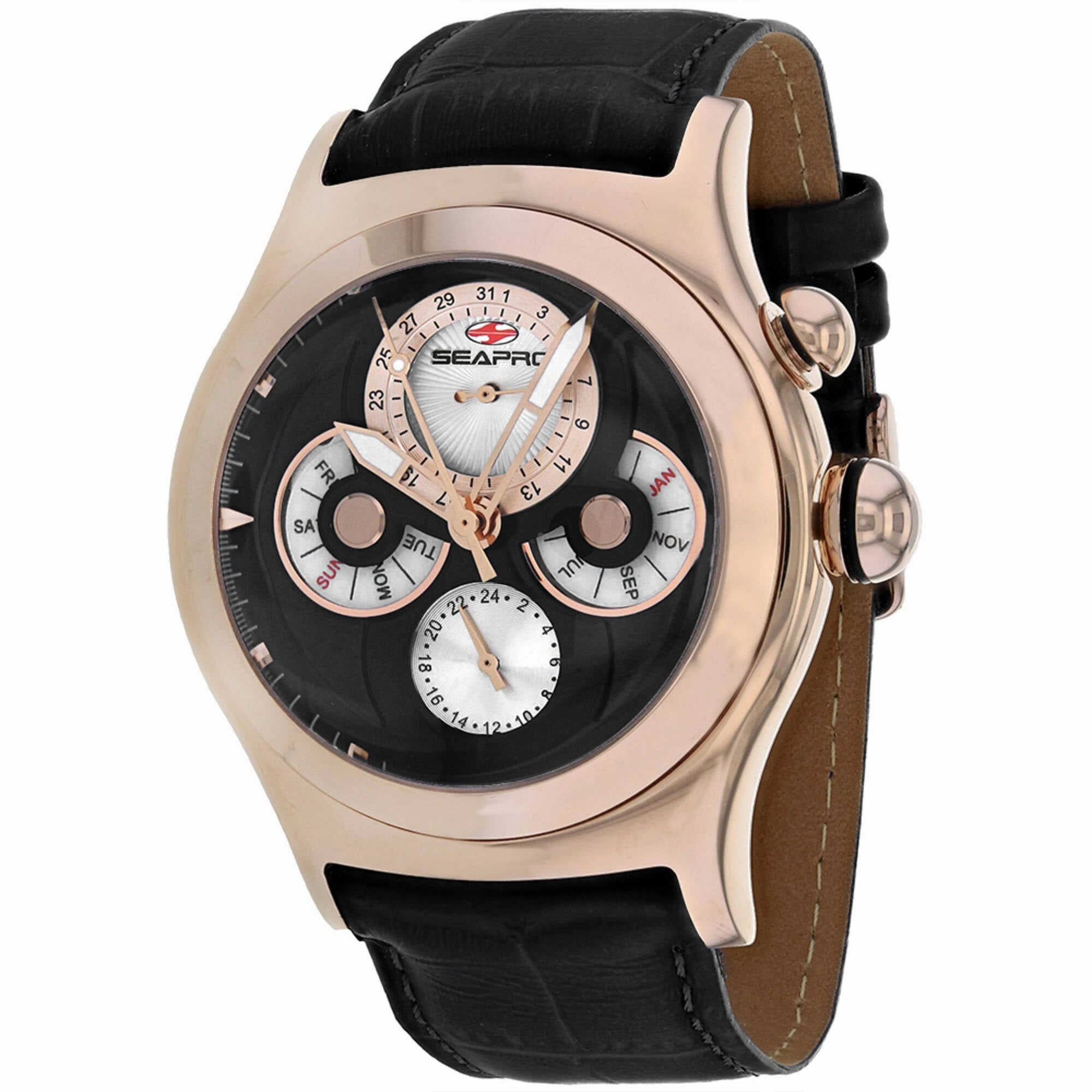 Seapro Men's Watch - Chronoscope Rose Gold Case Black Dial Leather Strap | SP0134