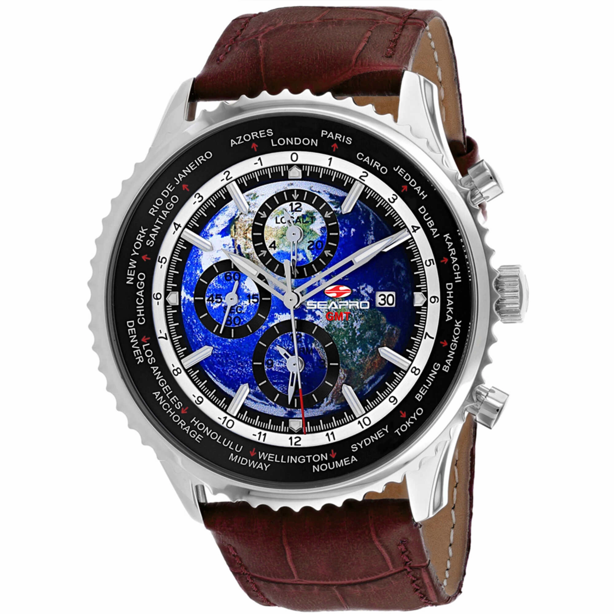 Seapro Men's Watch - Meridian World Timer GMT Blue Dial Leather Strap | SP7131