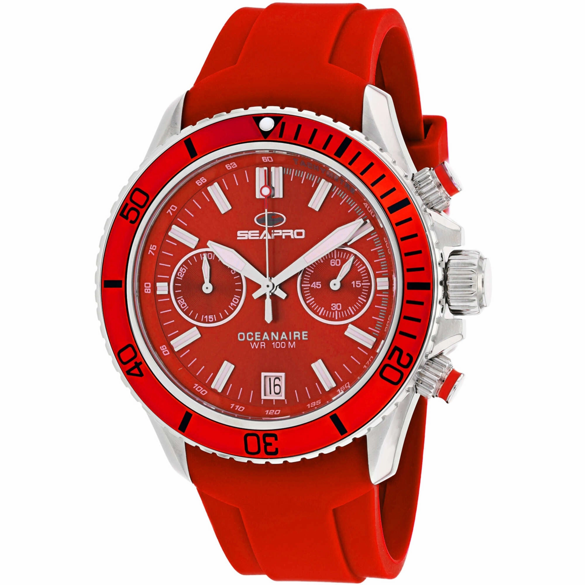 Seapro Men's Watch - Thrash Quartz Silver Tone Case Red Dial Rubber Strap | SP0336