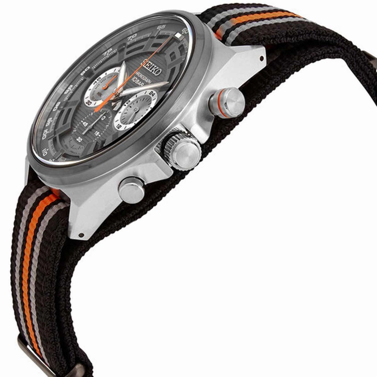 Seiko Men's Chronograph Watch - Core Quartz Grey and Khaki Dial Nylon Strap | SSB403P1