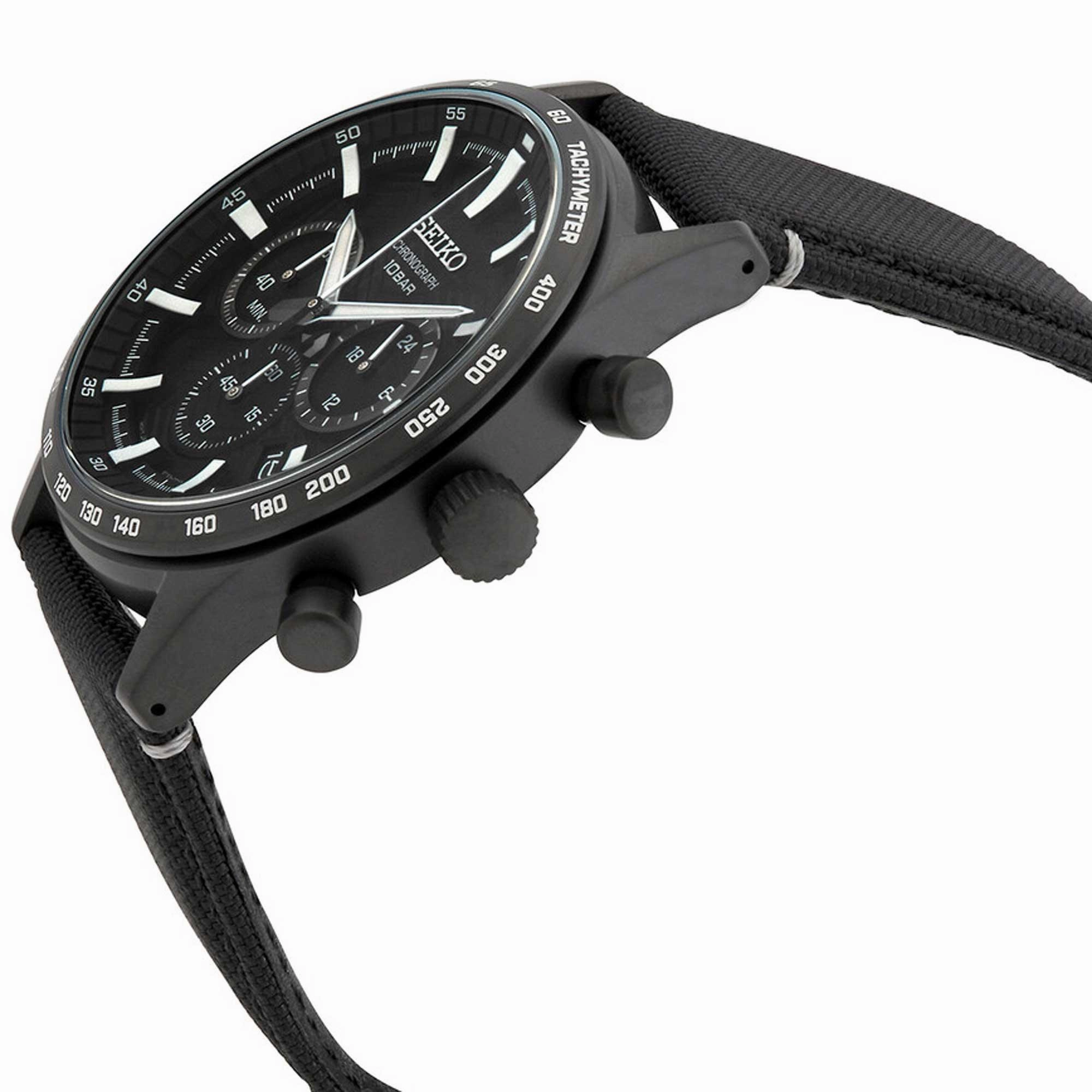 Seiko Men's Quartz Watch - Dress Chrono Black Stainless Steel Case Strap | SSB417P1