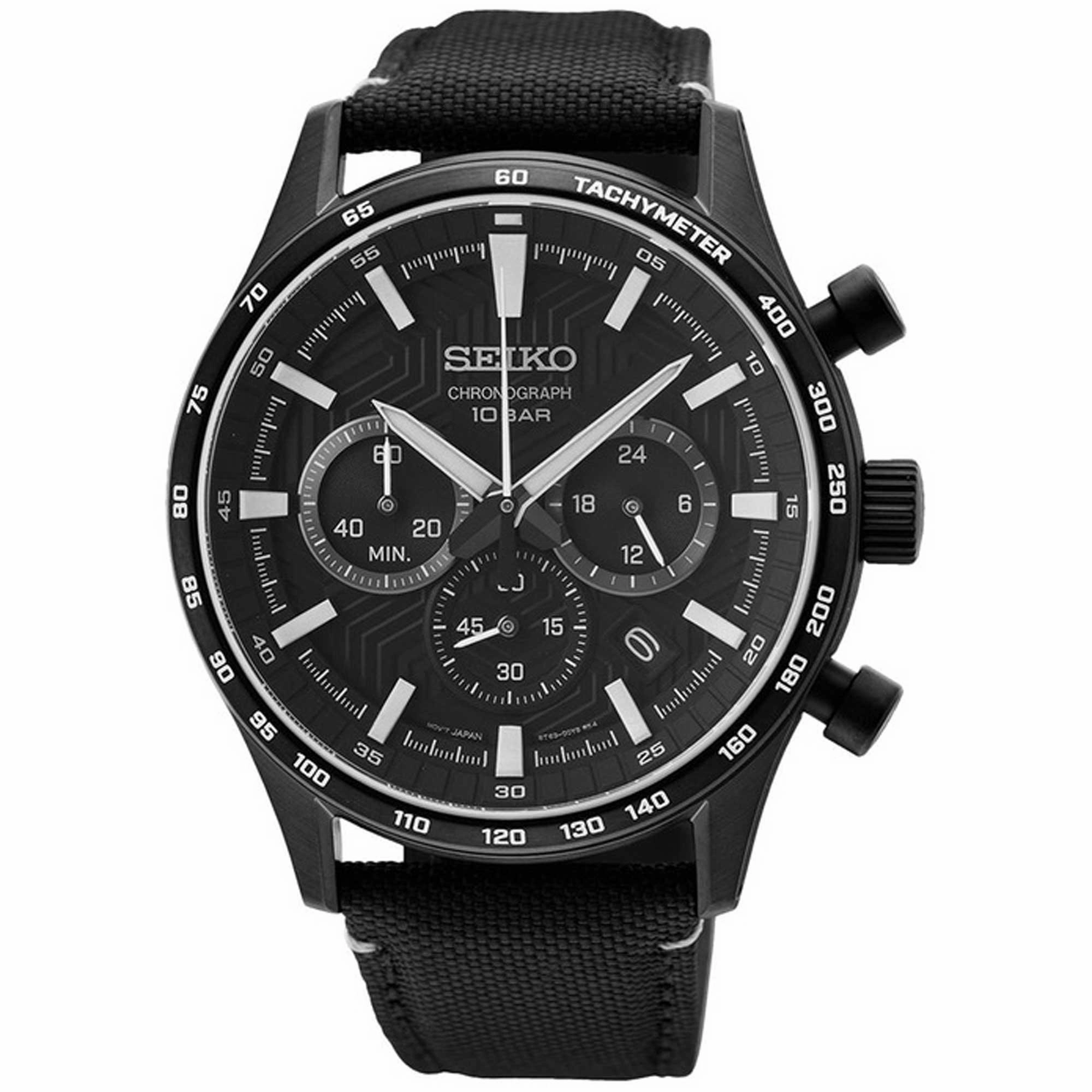 Seiko Men's Quartz Watch - Dress Chrono Black Stainless Steel Case Strap | SSB417P1