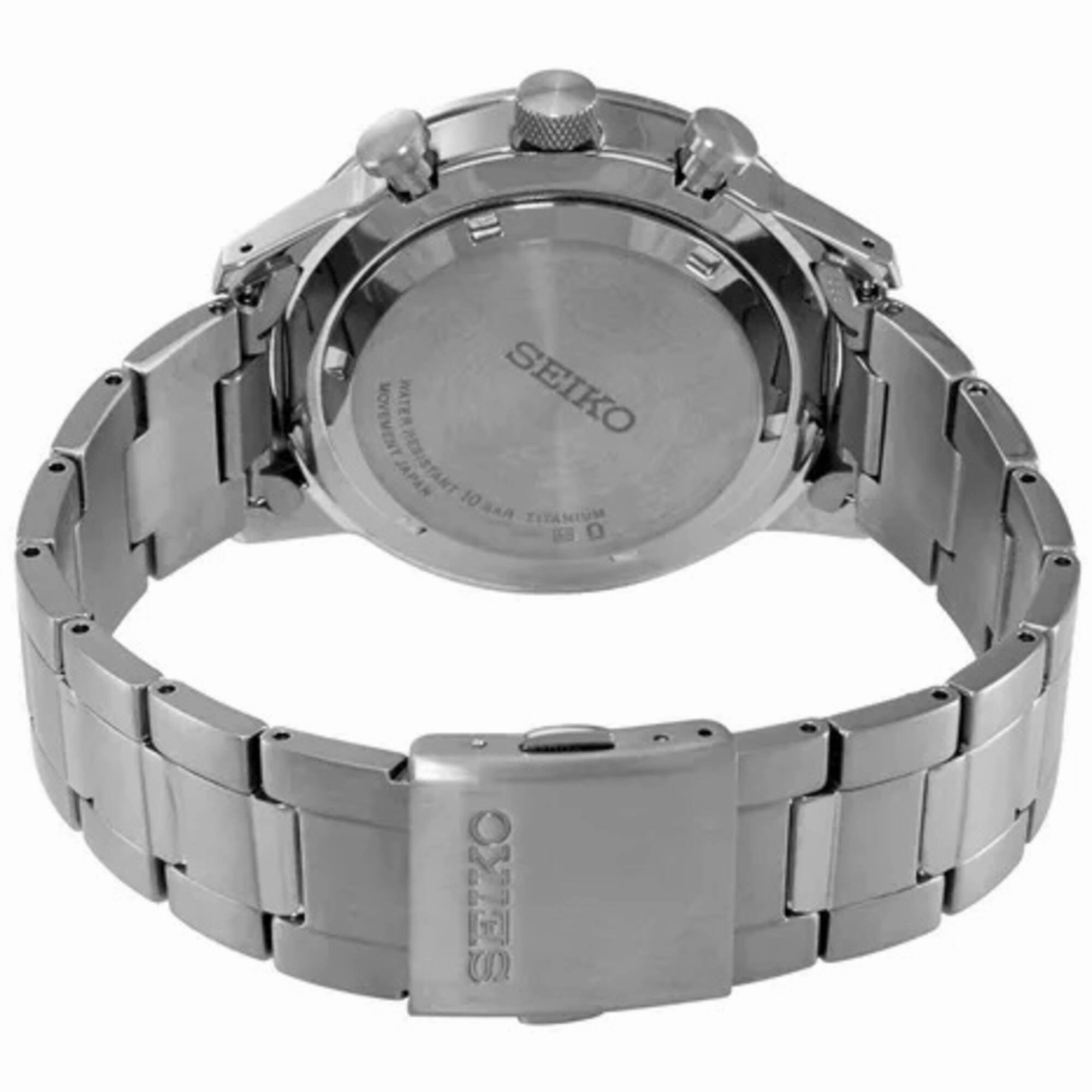 Seiko Men's Watch - Chronograph Quartz Blue Dial Grey Titanium Bracelet | SSB387