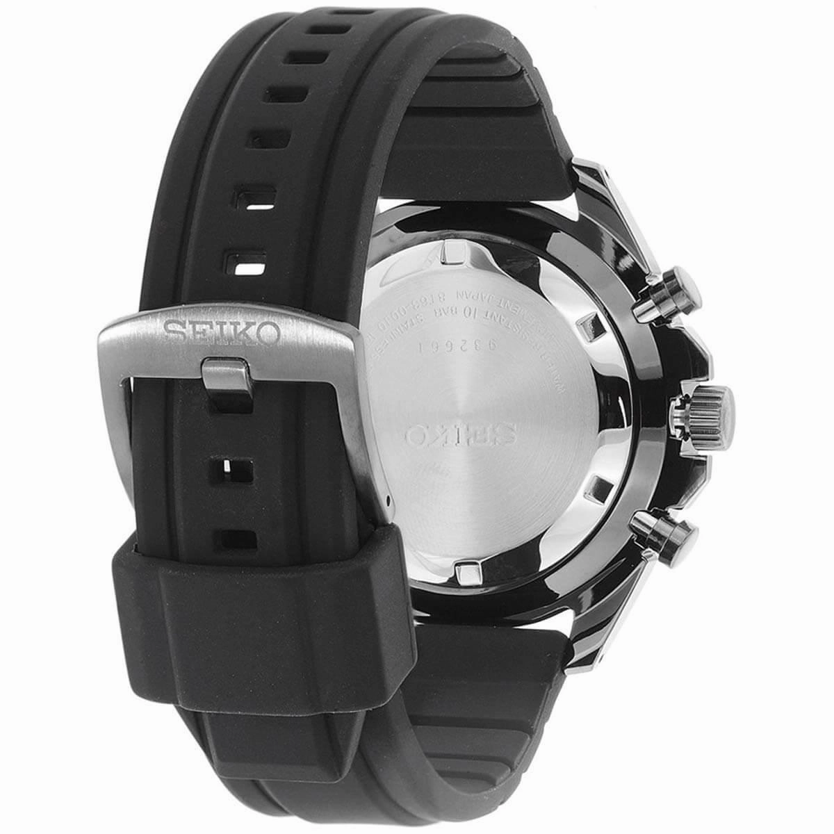 Seiko Men's Watch - Chronograph Silver Tone Case Quartz Black Dial | SSB349P1
