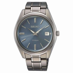 Seiko Men's Watch - Discover More Blue Dial Grey Titanium Bracelet | SUR371P1