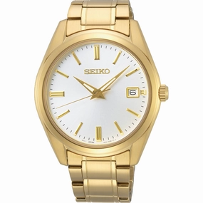 Seiko Men's Watch - Essentials White Dial Yellow Gold Steel Bracelet Date | SUR314P1