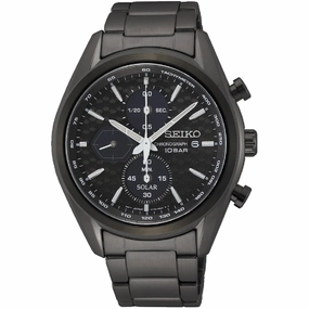 Seiko Men's Watch - Solar Quartz Black Dial Plated Stainless Steel Bracelet | SSC773