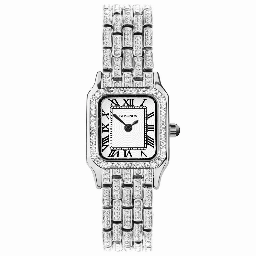 Sekonda Monica Ladies Watch Silver Colour Full Stone Set Bracelet 40660