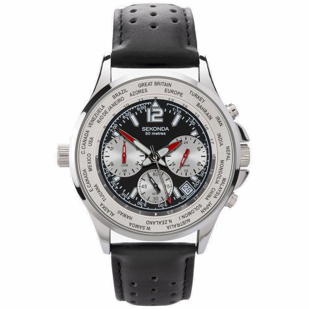 Sekonda Sports Dual And World Time Men's Strap Watch Black 1842