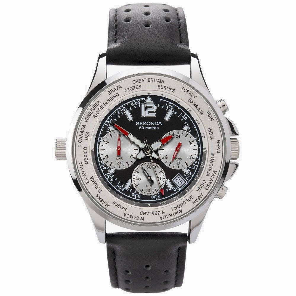 Sekonda Sports Dual And World Time Men's Strap Watch Black 1842