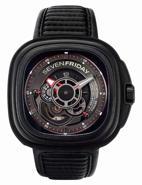 SEVENFRIDAY P-Series Racer Automatic Black/Gray Dial Black Leather Strap Mens Watch P3B/01