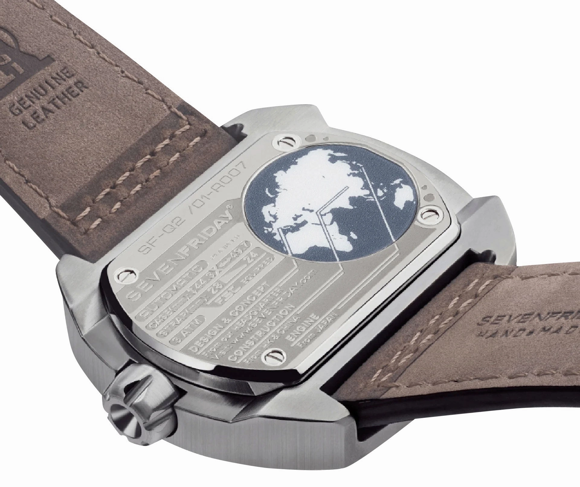 SEVENFRIDAY Q-Series Automatic Stainless Steel Gold/Brown Dial Gray Leather Strap Date Mens Watch Q2/01