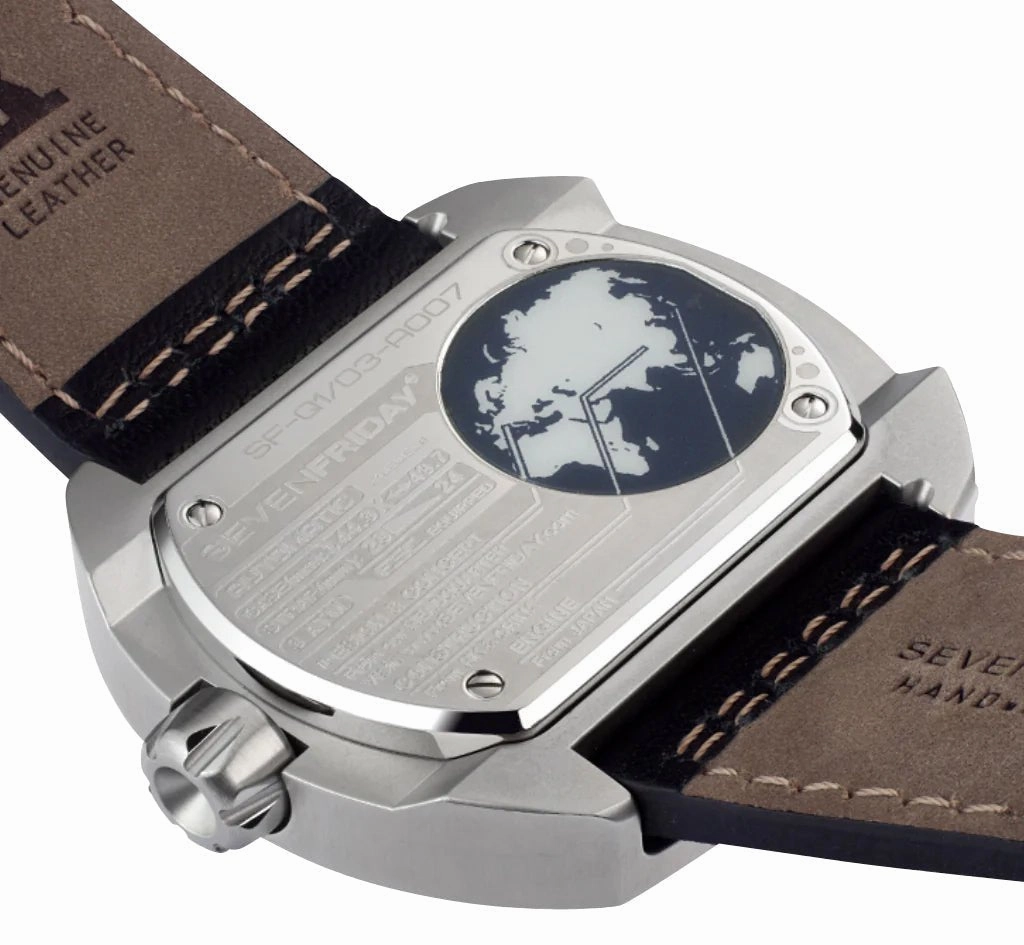 SEVENFRIDAY Q-Series Automatic Stainless Steel Silver/Gray Dial Black Leather Strap Date Mens Watch Q1/03