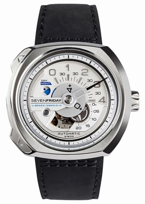 SEVENFRIDAY V-Series Automatic Stainless Steel Silver Dial Black Leather Strap Mens Watch V1/01