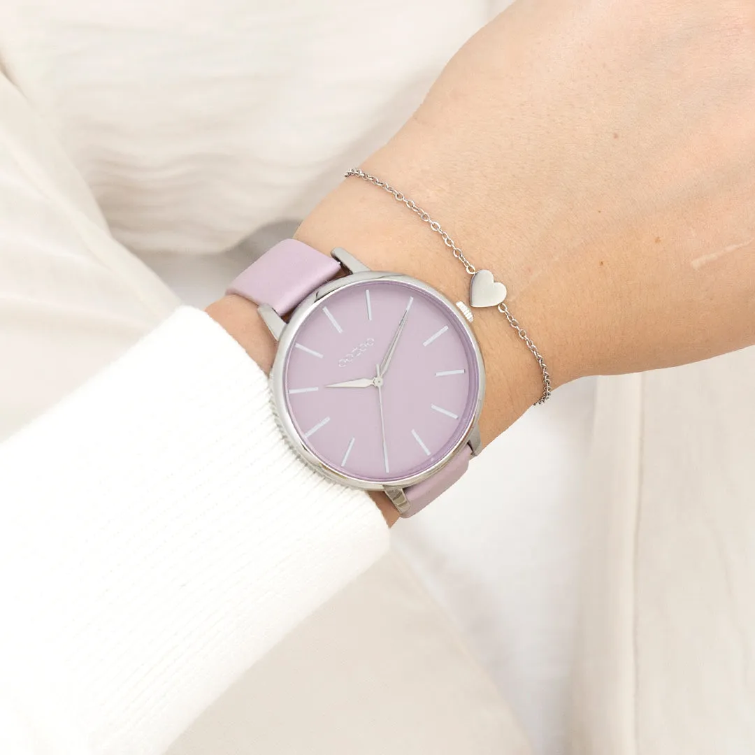Silver coloured OOZOO watch with lilac leather strap - C11361