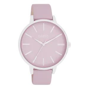 Silver coloured OOZOO watch with lilac leather strap - C11361